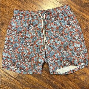 Men's Fair Harbor Paisley Swim Shorts - Blue and Red/Orange 7in inseam